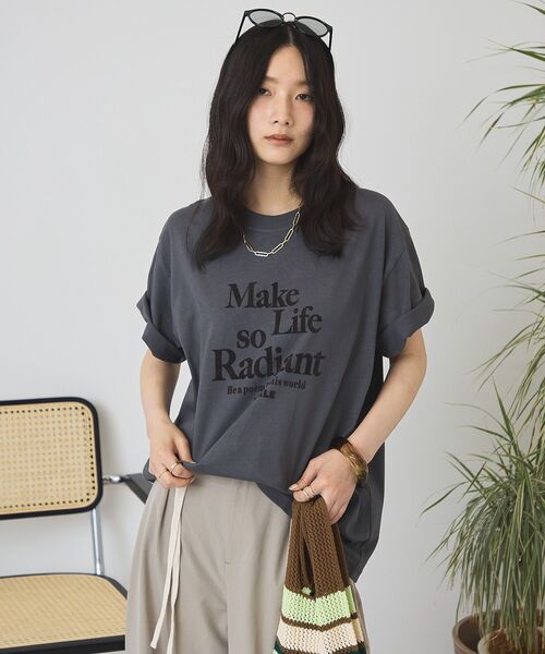 AMERICAN HOLIC(アメリカンホリック)の「フロッキープリントTシャツ(Tシャツ/カットソー・レディース・ブラウン/アイボリー/ピンク/チャコールグレー・FREE)」の22枚目の写真