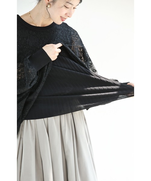cawaii（カワイイ）の「体型カバーが叶う リブ×レース 長袖トップス（Tシャツ/カットソー・レディース・ブラック/ホワイト/グリーン・FREE）」の5枚目の写真