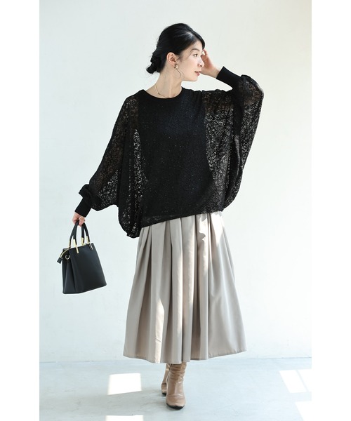 cawaii（カワイイ）の「体型カバーが叶う リブ×レース 長袖トップス（Tシャツ/カットソー・レディース・ブラック/ホワイト/グリーン・FREE）」の8枚目の写真