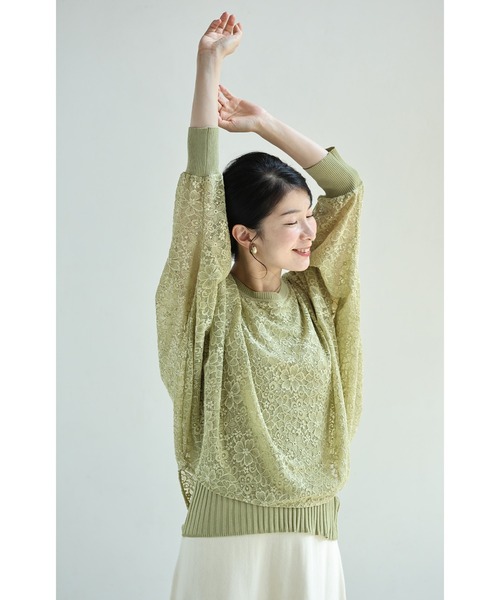 cawaii（カワイイ）の「体型カバーが叶う リブ×レース 長袖トップス（Tシャツ/カットソー・レディース・ブラック/ホワイト/グリーン・FREE）」の15枚目の写真