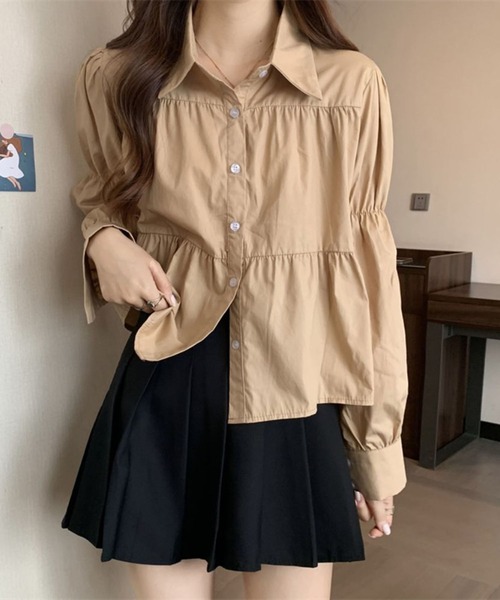 Girly Doll(ガーリードール)の「ティアードギャザー長袖ブラウス(シャツ/ブラウス・レディース・ベージュ/ホワイト/ブラック・FREE)」の3枚目の写真
