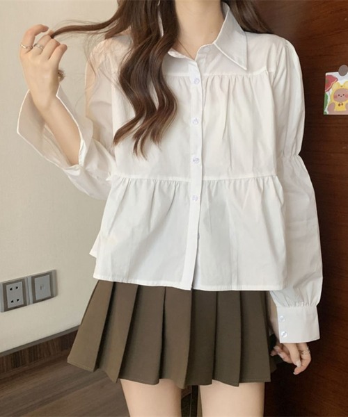 Girly Doll(ガーリードール)の「ティアードギャザー長袖ブラウス(シャツ/ブラウス・レディース・ベージュ/ホワイト/ブラック・FREE)」の1枚目の写真