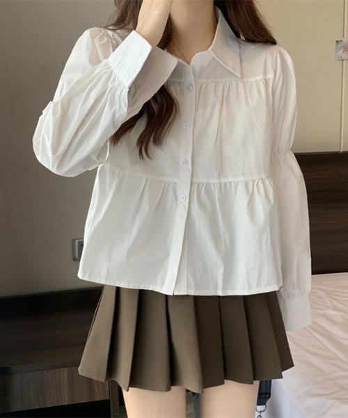 Girly Doll(ガーリードール)の「ティアードギャザー長袖ブラウス(シャツ/ブラウス・レディース・ベージュ/ホワイト/ブラック・FREE)」の4枚目の写真