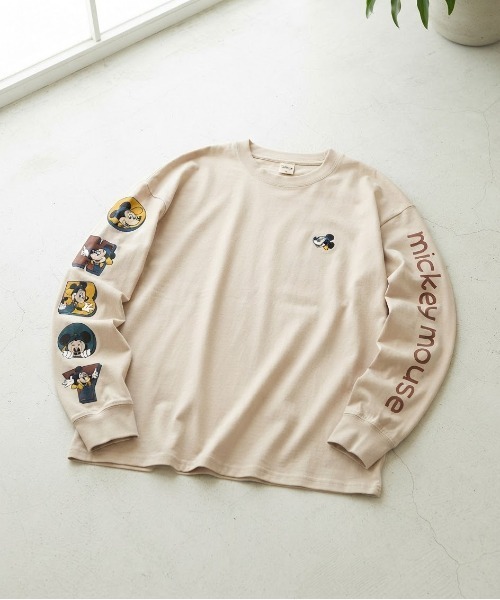 Disney(ディズニー)の「【DISNEY/ディズニー】ミッキーマウス刺繍&プリント USD風ロングスリーブTシャツ ユニセックス(Tシャツ/カットソー・メンズ・ブラック系その他/アイボリー/グレイッシュベージュ/スミクロ・LARGE/MEDIUM)」の4枚目の写真