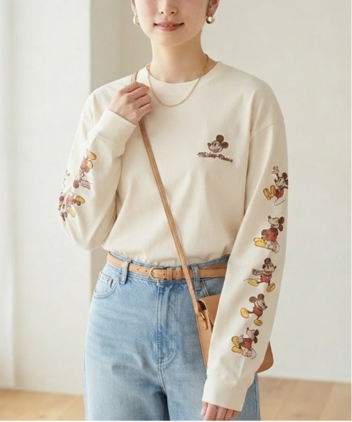 Disney(ディズニー)の「【DISNEY/ディズニー】ミッキーマウス刺繍&プリント USD風ロングスリーブTシャツ ユニセックス(Tシャツ/カットソー・メンズ・ブラック系その他/アイボリー/グレイッシュベージュ/スミクロ・LARGE/MEDIUM)」の11枚目の写真