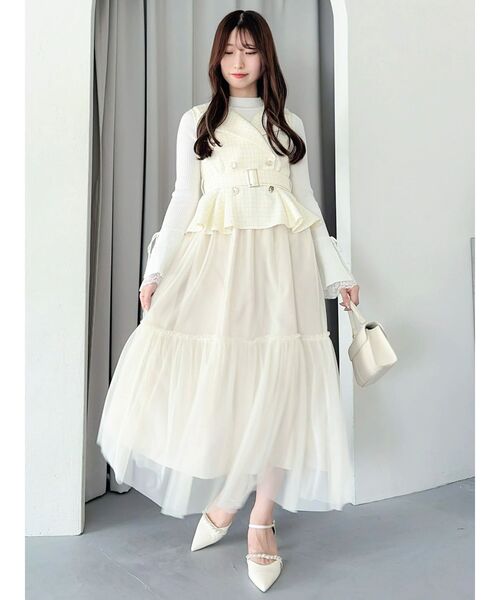 dazzlin(ダズリン)の「ペプラムトレンチワンピース(ワンピース・レディース・アイボリー/ブラック・SMALL/MEDIUM)」の1枚目の写真