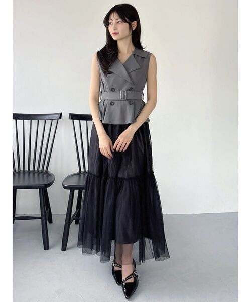 dazzlin(ダズリン)の「ペプラムトレンチワンピース(ワンピース・レディース・アイボリー/ブラック・SMALL/MEDIUM)」の2枚目の写真