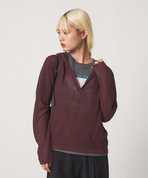 BEAUTY&YOUTH UNITED ARROWS(ビューティーアンドユースユナイテッドアローズ)の「コットンポリエステル ニットフーディ ウォッシャブル(ニット/セーター・レディース・ライラック/ダークブラウン/ブラック・FREE)」の3枚目の写真
