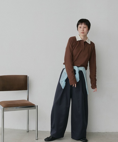 ad thie(アドティエ)の「ショート丈 バイカラー ポロシャツ(ポロシャツ・レディース・チャコール/ライトブルー/ネイビー/ブラウン/アイボリー/ピンク・FREE)」の13枚目の写真
