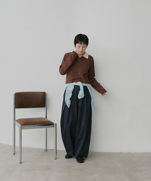 ad thie(アドティエ)の「ショート丈 バイカラー ポロシャツ(ポロシャツ・レディース・チャコール/ライトブルー/ネイビー/ブラウン/アイボリー/ピンク・FREE)」の14枚目の写真
