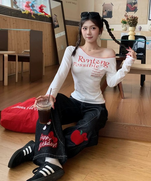 SHEPP(シープ)の「【26年秋冬新作】メロウパイピング バイカラー ロングスリーブ ワンショル カットソー(Tシャツ/カットソー・レディース・ホワイト/ブルー・M)」の4枚目の写真