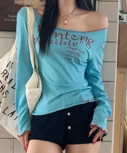 SHEPP(シープ)の「【26年秋冬新作】メロウパイピング バイカラー ロングスリーブ ワンショル カットソー(Tシャツ/カットソー・レディース・ホワイト/ブルー・M)」の19枚目の写真