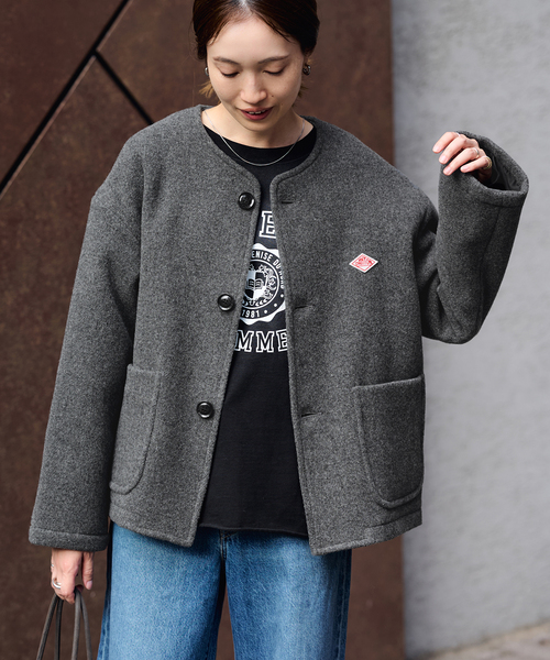 DANTON(ダントン)の「DANTON/ダントン COLLARLESS JACKET DT-A0013(ブルゾン・レディース・ベージュ系その他/チャコールグレー・MEDIUM/SMALL)」の1枚目の写真