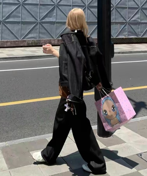 FAVORITO(ファヴォリート)の「デニムトップスワイドパンツセットアップ(セットアップ・レディース・ブラック・S/M/L)」の9枚目の写真