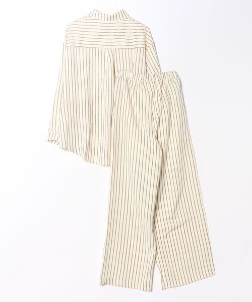 BY THE BAY(バイザベイ)の「【リラックス感・きれいめ】ストライプ柄シャツ×パンツ セットアップ/3色展開|ブラック ブラウン ベージュ 上下2点セット 長袖 ルームウェア 大人カジュアル(セットアップ・レディース・ブラウン/ブラック/ベージュ・FREE)」の7枚目の写真