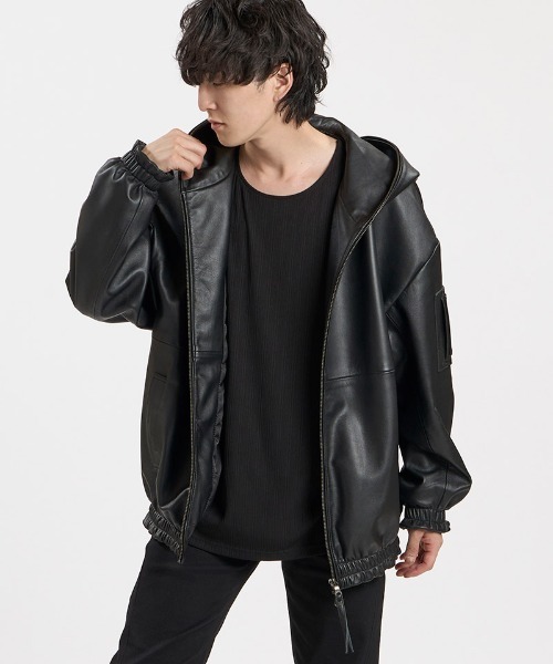 NO ID.(ノーアイディ)の「mj11999- シープレザーBIGフーデッドBLZ ブルゾン(859030-557L)(ブルゾン・メンズ・ブラック・ONE SIZE)」の11枚目の写真