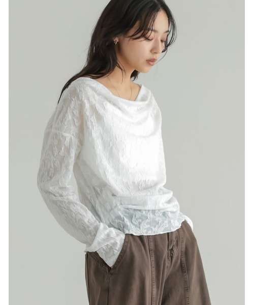 Re:EDIT(リエディ)の「2WAYふくれジャカードシアードレープトップス(Tシャツ/カットソー・レディース・ホワイト/ブラック・MEDIUM/LARGE)」の9枚目の写真