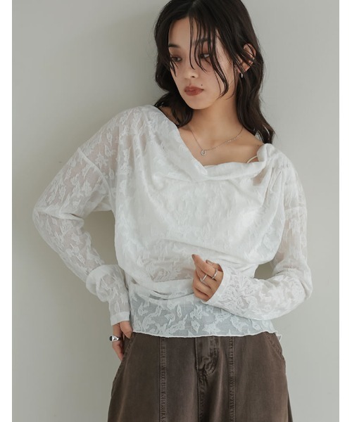 Re:EDIT(リエディ)の「2WAYふくれジャカードシアードレープトップス(Tシャツ/カットソー・レディース・ホワイト/ブラック・MEDIUM/LARGE)」の11枚目の写真