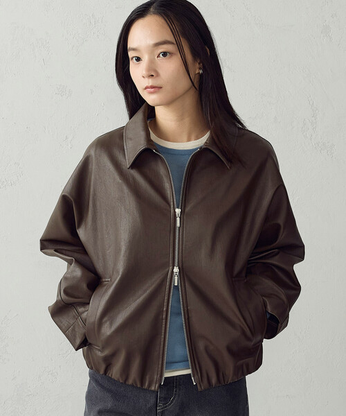 COMME CA ISM(コムサイズム)の「合成皮革 ジップアップブルゾン(ブルゾン・レディース・ブラウン/ブラック・M/L)」の16枚目の写真