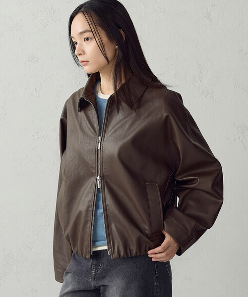 COMME CA ISM(コムサイズム)の「合成皮革 ジップアップブルゾン(ブルゾン・レディース・ブラウン/ブラック・M/L)」の17枚目の写真