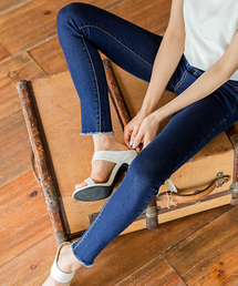 Re:EDIT | [デニムランキング1位]裾フリンジデニムパギンス/スキニーパンツ/切りっぱなし/フレイドヘム(デニムパンツ)