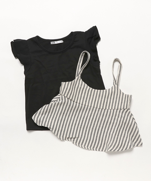 ikka(イッカ)の「キャミアンサンブル(Tシャツ/カットソー・キッズ・ブラック/キャメル・150cm/120cm/130cm/140cm)」の1枚目の写真