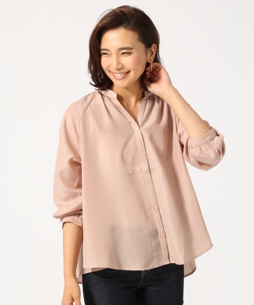 GLOBAL WORK(グローバルワーク)の「ギャザーブラウス長袖/725095(シャツ/ブラウス・レディース・ライトピンク/ブラック/ネイビー/その他3/ホワイト・SMALL/LARGE/MEDIUM)」の4枚目の写真