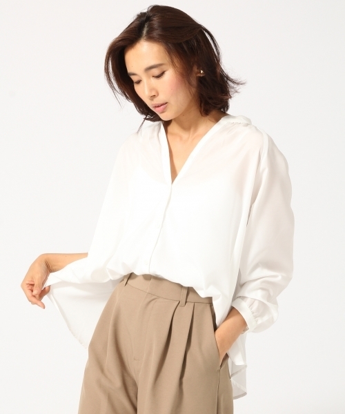 GLOBAL WORK(グローバルワーク)の「ギャザーブラウス長袖/725095(シャツ/ブラウス・レディース・ライトピンク/ブラック/ネイビー/その他3/ホワイト・SMALL/LARGE/MEDIUM)」の1枚目の写真