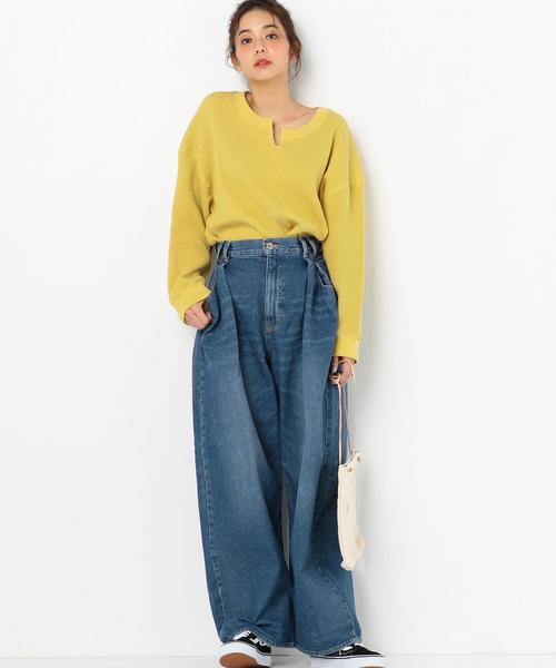 Another Edition(アナザーエディション)の「ワッフルキーネックプルオーバー(Tシャツ/カットソー・レディース・ナチュラル/イエロー・FREE)」の5枚目の写真