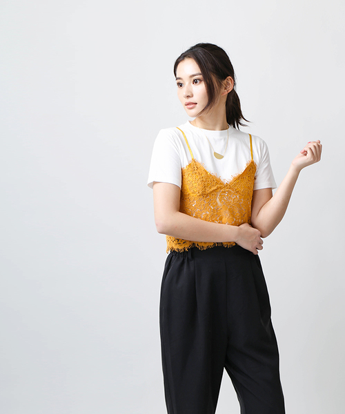 WEGO（ウィゴー）の「WEGO/【2点セット】レースビスチェレイヤードTシャツ（Tシャツ/カットソー・レディース・レッド/ホワイト/ブラック/イエロー/ターコイズブルー/ダークオレンジ・FREE）」の11枚目の写真