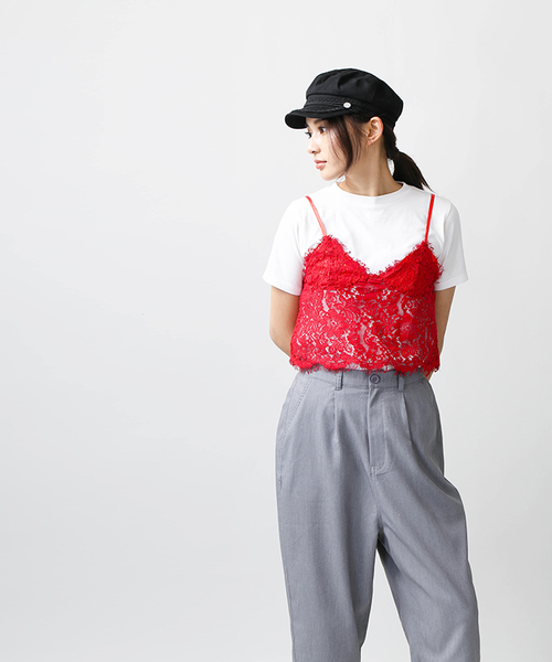 WEGO（ウィゴー）の「WEGO/【2点セット】レースビスチェレイヤードTシャツ（Tシャツ/カットソー・レディース・レッド/ホワイト/ブラック/イエロー/ターコイズブルー/ダークオレンジ・FREE）」の13枚目の写真