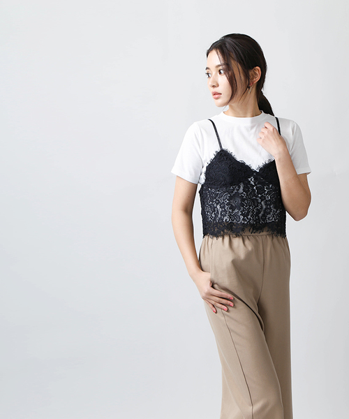 WEGO（ウィゴー）の「WEGO/【2点セット】レースビスチェレイヤードTシャツ（Tシャツ/カットソー・レディース・レッド/ホワイト/ブラック/イエロー/ターコイズブルー/ダークオレンジ・FREE）」の15枚目の写真