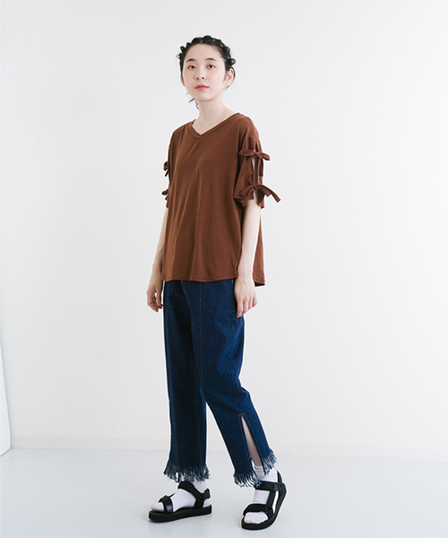 MERLOT（メルロー）の「リボンスリーブカットソー1099（Tシャツ/カットソー・レディース・ピンク/ブラウン/オフホワイト/ブラック・FREE）」の17枚目の写真