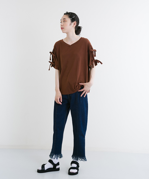 MERLOT（メルロー）の「リボンスリーブカットソー1099（Tシャツ/カットソー・レディース・ピンク/ブラウン/オフホワイト/ブラック・FREE）」の18枚目の写真