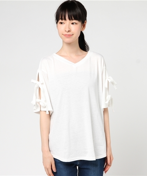 MERLOT（メルロー）の「リボンスリーブカットソー1099（Tシャツ/カットソー・レディース・ピンク/ブラウン/オフホワイト/ブラック・FREE）」の9枚目の写真