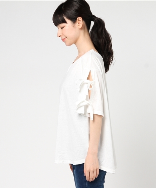 MERLOT（メルロー）の「リボンスリーブカットソー1099（Tシャツ/カットソー・レディース・ピンク/ブラウン/オフホワイト/ブラック・FREE）」の10枚目の写真