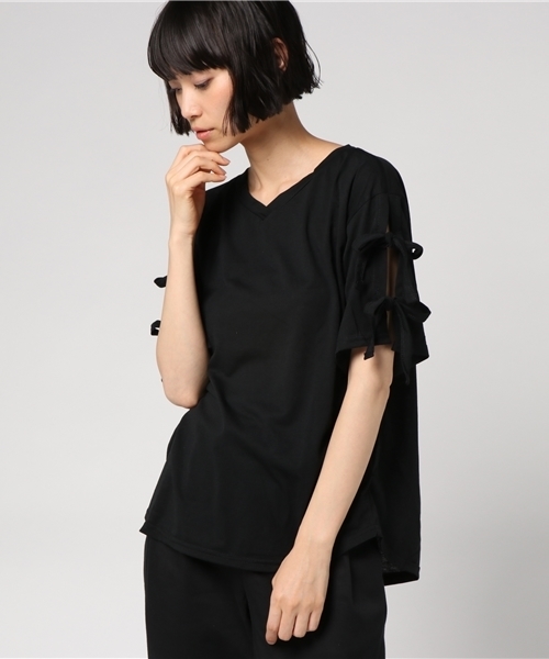 MERLOT（メルロー）の「リボンスリーブカットソー1099（Tシャツ/カットソー・レディース・ピンク/ブラウン/オフホワイト/ブラック・FREE）」の8枚目の写真