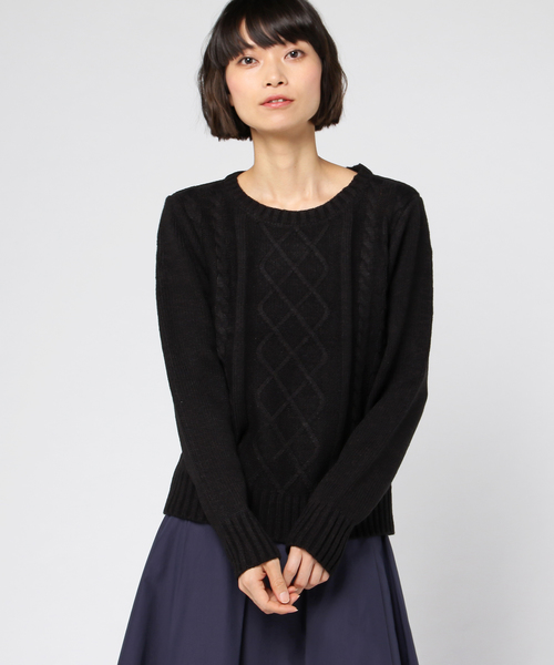 KOBE LETTUCE（コウベレタス）の「大人カワイイほっこりニット登場★選べる2Type！[VorUネック]アラン編みケーブルニットトップス/レディースセーター/長袖/神戸レタス[C2672]（ニット/セーター・レディース・イエロー系その他3/グレー系その他/レッド系その他2/キャメル/ピンク系その他2/ブラック系その他/ボルドー/イエロー系その他2/ピンクベージュ/ブラック/グレー系その他2/オフホワイト/ネイビー/グリーン系その他2/マスタード/ホワイト系その他2/ブルー系その他2/レッド/レッド系その他3/モスグリーン/ブルー系その他3/ブルー系その他4・FREE）」の5枚目の写真