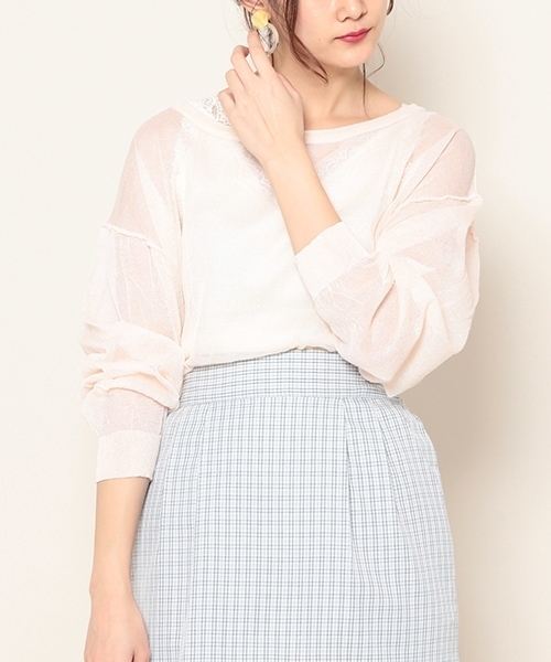 PAGEBOY（ページボーイ）の「透けニットプルオーバー（ニット/セーター・レディース・ブラック/オフホワイト/ベージュ/ライトブルー・FREE）」の3枚目の写真