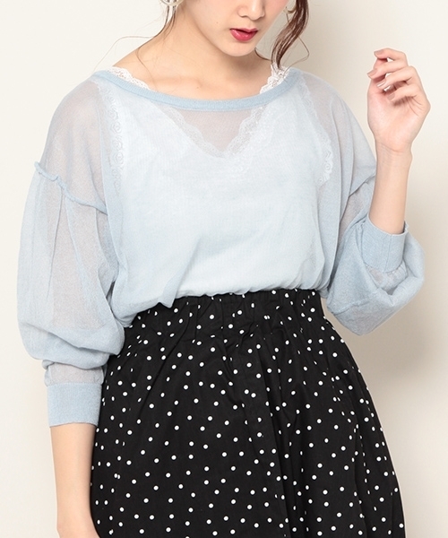 PAGEBOY（ページボーイ）の「透けニットプルオーバー（ニット/セーター・レディース・ブラック/オフホワイト/ベージュ/ライトブルー・FREE）」の4枚目の写真