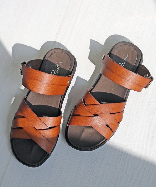 RiiiKa（リーカ）の「【MADE IN JAPAN】【安心の日本製】ダブルクロスサンダル【RiiiKa/リーカ】（サンダル・レディース・ブラウン/ブラック/グレイッシュベージュ/イエロー/キャメル/レッド・LL/M/S/L）」の5枚目の写真