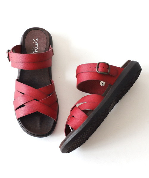 RiiiKa（リーカ）の「【MADE IN JAPAN】【安心の日本製】ダブルクロスサンダル【RiiiKa/リーカ】（サンダル・レディース・ブラウン/ブラック/グレイッシュベージュ/イエロー/キャメル/レッド・LL/M/S/L）」の6枚目の写真