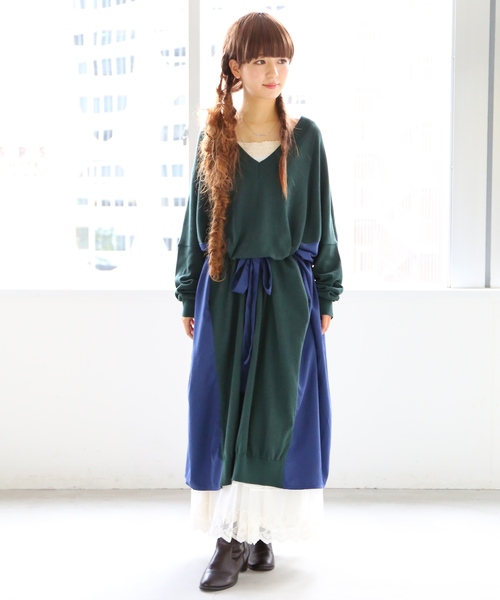 N Or配色切り替えニットワンピース ワンピース N Or ノアール のファッション通販 Zozotown