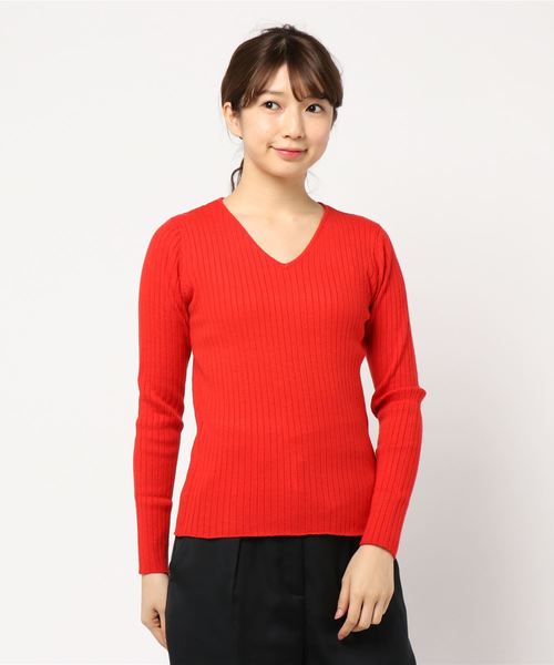 N.（N. Natural Beauty Basic）（エヌエヌナチュラルビューティーベーシック）の「ワイドリブＶネックニット（ニット/セーター・レディース・ブラック/ホワイト/レッド/ブルー・MEDIUM）」の15枚目の写真