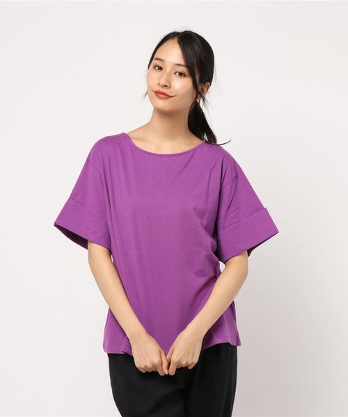 earth music&ecology（アースミュージックアンドエコロジー）の「・ワイドカフスTシャツ ●（Tシャツ/カットソー・レディース・ブラック/パープル/カーキ/アイボリー/ライトブラウン/杢グレー・FREE）」の6枚目の写真