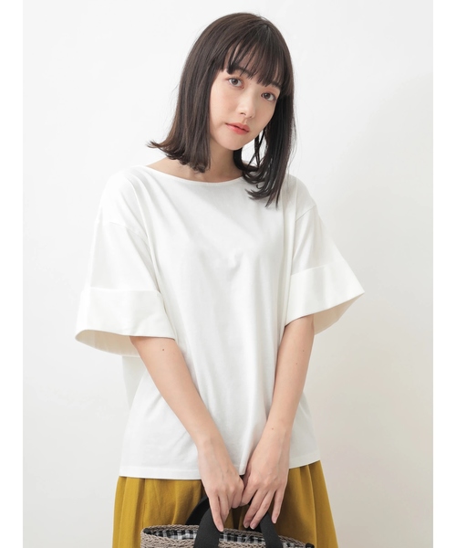 earth music&ecology（アースミュージックアンドエコロジー）の「・ワイドカフスTシャツ ●（Tシャツ/カットソー・レディース・ブラック/パープル/カーキ/アイボリー/ライトブラウン/杢グレー・FREE）」の2枚目の写真