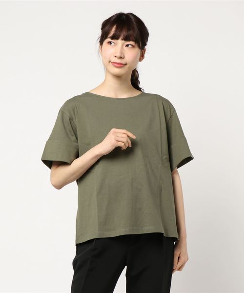 earth music&ecology（アースミュージックアンドエコロジー）の「・ワイドカフスTシャツ ●（Tシャツ/カットソー・レディース・ブラック/パープル/カーキ/アイボリー/ライトブラウン/杢グレー・FREE）」の9枚目の写真