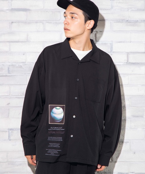 WEGO(ウィゴー)の「WEGO/Space開襟ポプリンオーバーシャツ(シャツ/ブラウス)」|ブラック