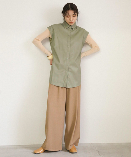 select MOCA（セレクトモカ）の「フェイクレザーベストジャケット（その他アウター・レディース・ベージュ/ライトカーキ/ライトベージュ・FREE）」の6枚目の写真