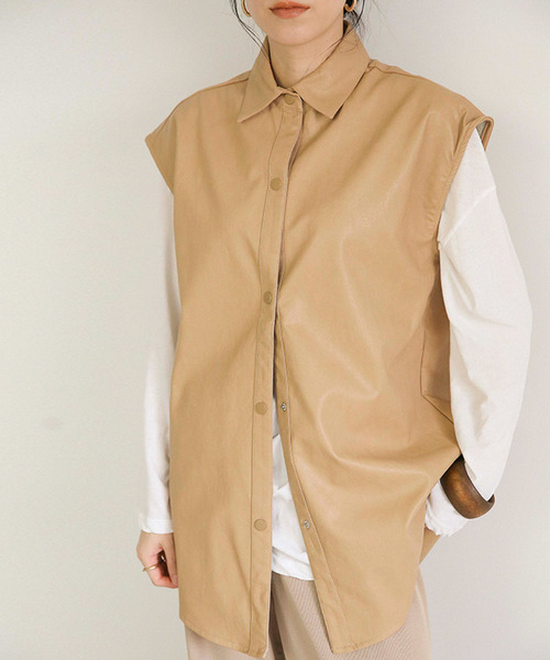 select MOCA（セレクトモカ）の「フェイクレザーベストジャケット（その他アウター・レディース・ベージュ/ライトカーキ/ライトベージュ・FREE）」の7枚目の写真